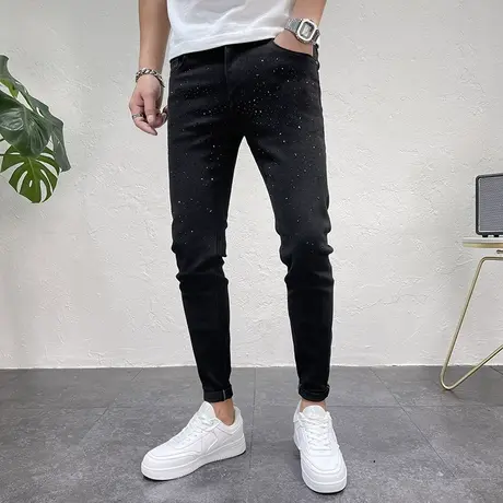 2023秋冬新款烫钻修身小脚牛仔裤男士潮流简约个性铅笔裤青年长裤商品大图