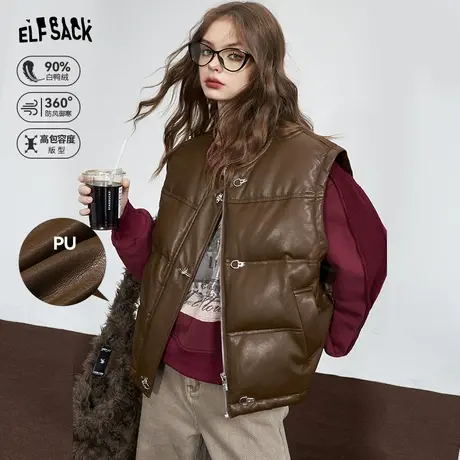 妖精的口袋保暖羽绒马甲女2023冬季新款小个子复古休闲无袖皮马甲图片