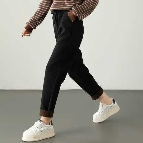 秋冬休闲裤女2023新款毛呢裤子显瘦小个子九分运动哈伦裤冬季加绒图片