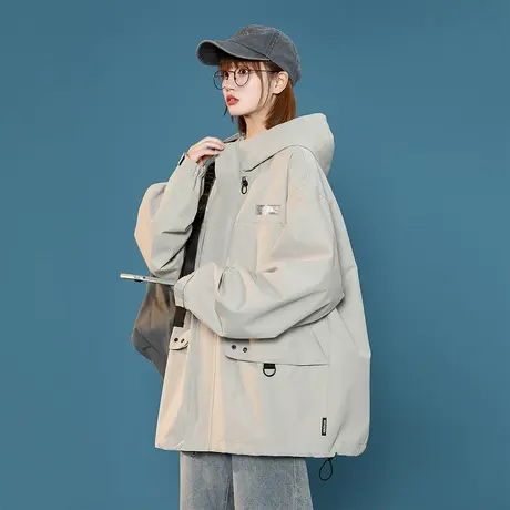 户外连帽女外套春秋款2023年新款宽松oversize情侣夹克上衣商品大图