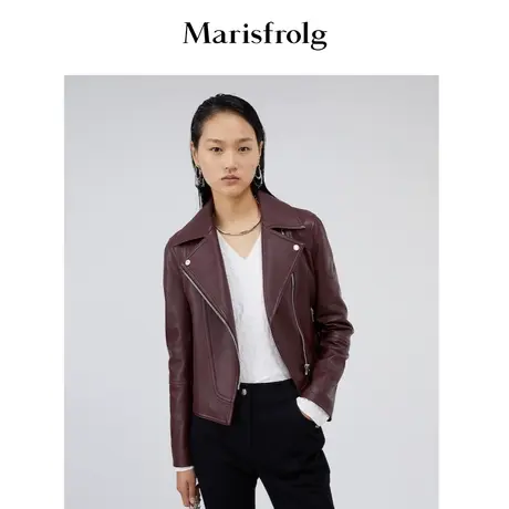 【商场同款】玛丝菲尔女装冬季新款短款真皮皮衣机车外套女商品大图