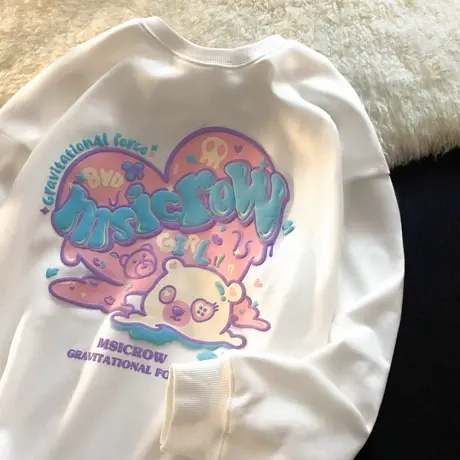 加厚白色卫衣大码女装秋季加绒韩版ins潮牌宽松胖mm印花长袖上衣商品大图