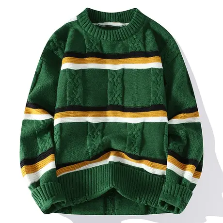 扭花加厚毛衣男冬季2024新款潮牌宽松圆领条纹毛衫线衣打底针织衫商品大图