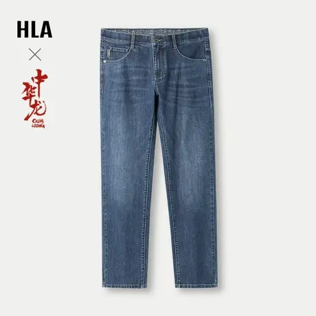 HLA/海澜之家中华龙牛仔裤2024春夏新款水洗绣花时尚长裤子男图片