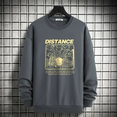 国潮卫衣男生宽松潮流百搭秋季上衣加绒加厚无帽套头圆领长袖t恤商品大图