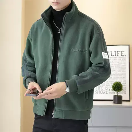 澳粒绒男士青年立领夹克短款外套2023年秋冬季新款加厚时尚男装商品大图