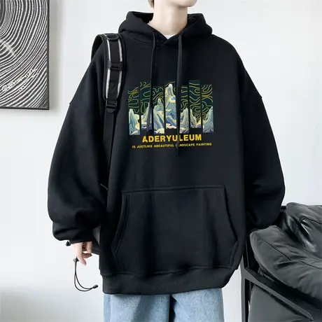 美式复古卫衣男连帽青少年春秋季宽松百搭长袖t恤男生潮流上衣服商品大图