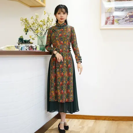 筠雅奥黛旗袍年轻款高端气质中国风连衣裙女秋复古日常裙子22J198商品大图