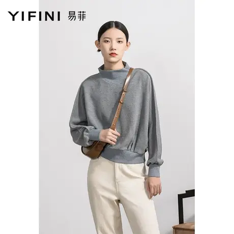 Yifini/易菲宽松立领长袖短款时尚针织衫女春秋新款套头衫商品大图