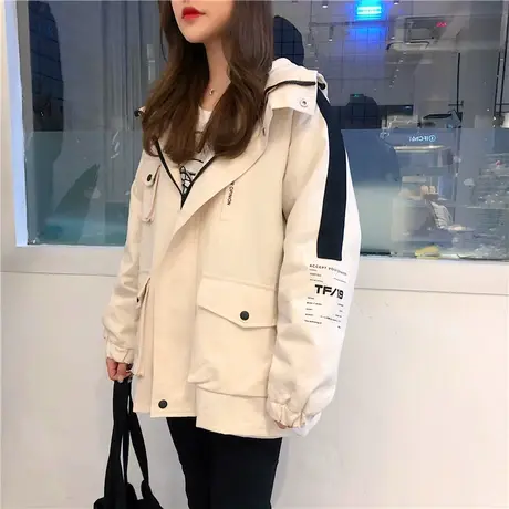 春季oversize工装外套女2021新款潮春秋韩版宽松bf学生百搭短外套图片