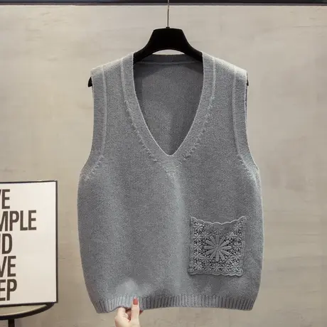 v领针织马甲背心女2023秋装新款宽松外穿马夹叠穿外搭毛衣坎肩潮商品大图