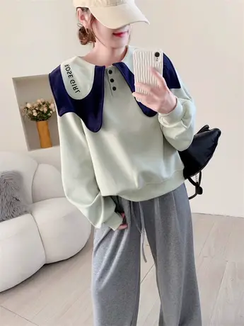 日系甜美娃娃领卫衣女薄款2023年新款秋季洋气减龄宽松学院风上衣商品大图