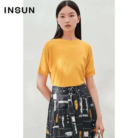 INSUN恩裳线上专选夏季蝙蝠袖透气冰丝针织衫商品大图