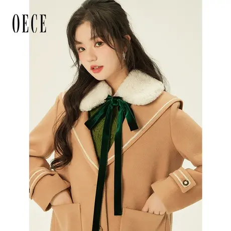 Oece复古毛呢西装冬季新款女装气质中长款呢大衣商品大图