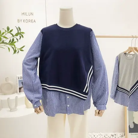 假两件套装上衣2022春季新款韩版简约时髦小众设计感衬衫卫衣拼接商品大图