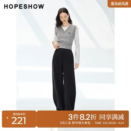 红袖outlets抓绒保暖松紧腰香蕉裤hopeshow2023冬新款显瘦休闲裤商品大图
