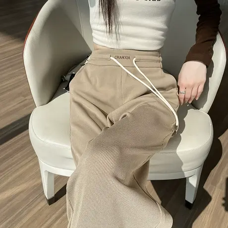 窄版阔腿裤女春秋季薄款小个子休闲直筒裤高腰垂感梨形身材女裤子图片