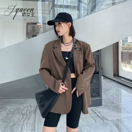 棕色西装外套女春季韩版宽松廓型oversize洋气小众时尚休闲小西服图片
