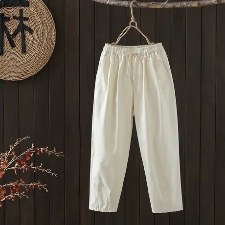 枫谜2023年夏季新款文艺休闲纯色松紧腰宽松百搭时尚九分老爹裤商品大图