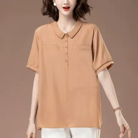 短袖雪纺衬衫女夏季新款加肥加大码女装宽松中年妈妈休闲显瘦衬衣图片
