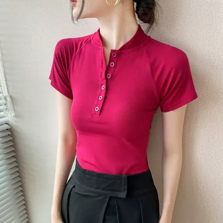 纽扣设计感短袖T恤女2023夏新款纯欲美式辣妹风纯棉收腰显瘦上衣图片