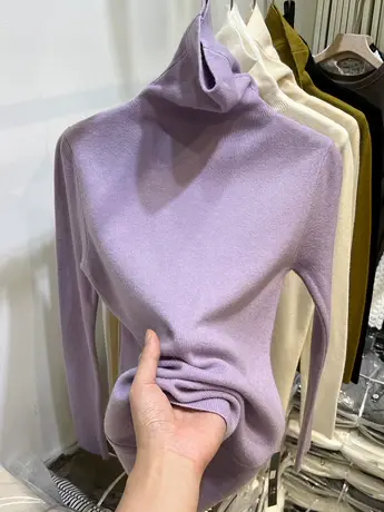 堆堆领高领纯色百搭软糯针织衫女毛衣2023秋冬新款内搭打底衫上衣商品大图