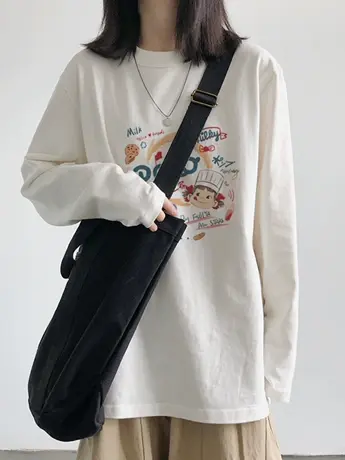 白色中长款长袖t恤2023早秋新款欧货女装冬季加绒内搭打底衫上衣商品大图