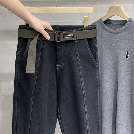 牛仔裤男秋季新款直筒宽松潮流休闲长裤男款保暖百搭秋冬加绒裤子商品大图