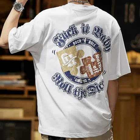 Modi Nick/摩帝尼克时尚百搭纯色印花男士t恤宽松纯棉潮牌男士T恤商品大图