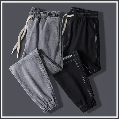 春季黑色工装休闲长裤男士束脚宽松紧腰春秋款男裤子2024年新款潮商品大图