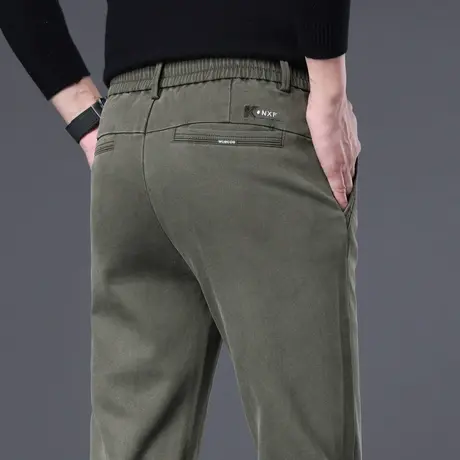 男款军绿色中年爸爸装男裤西裤春秋款西装宽松小直筒休闲裤子春季商品大图