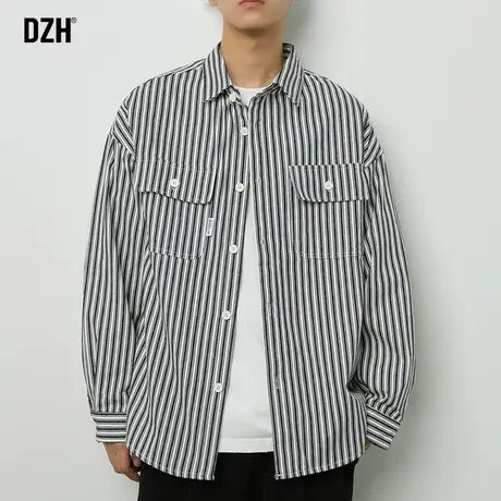 男士休闲条纹衬衫男长袖ins潮男装轻熟风高级感秋季外套雅痞衬衣商品大图