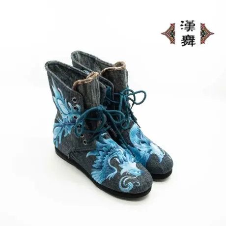 【凤之舞】汉舞中国风千层底布鞋系带内增高女靴软底女单靴商品大图