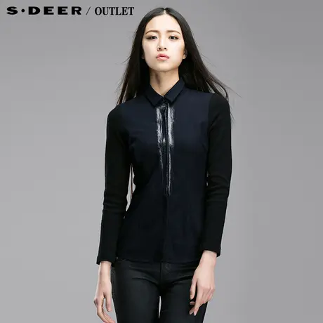 【上新】sdeer圣迪奥专柜正品女春喷漆工艺罗纹拼接衬衫4380511图片
