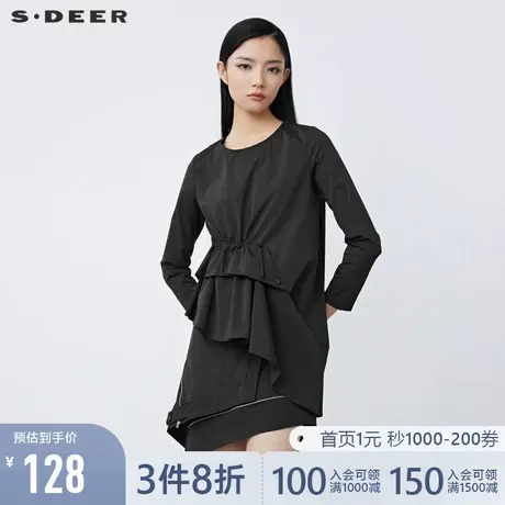 sdeer圣迪奥春装休闲圆领抽绳不规则长袖衬衫女S21460511图片