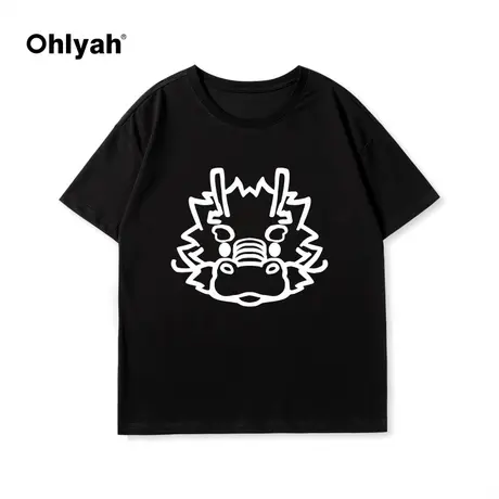 Ohlyah春夏新款美式涂鸦小龙短袖T恤男女同款无性别重磅情侣上衣商品大图
