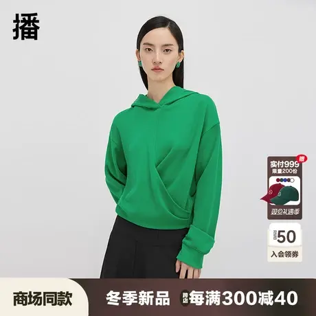 播短款连帽卫衣女秋季商场同款小个子宽松时髦套头上衣BDQ4VD1163商品大图