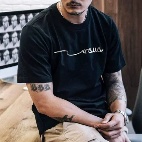 夏季男装t恤原宿潮流体恤日系简约字母 宽松休闲潮男t恤短袖男T图片