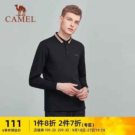 骆驼男装Polo衫2023春季新款宽松翻领印花时尚休闲长袖商务上衣商品大图