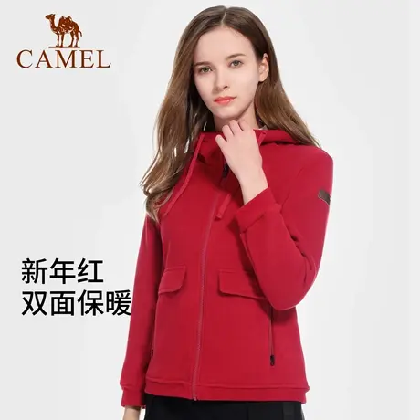 骆驼女装摇粒绒短款休闲外套2024秋季新款宽松保暖抓绒衣连帽卫衣商品大图