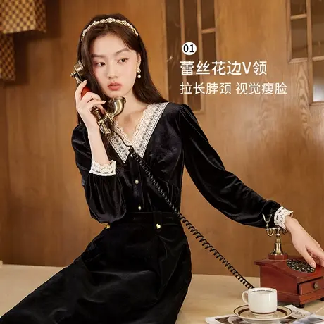 【千金风专场】香影v领丝绒衬衫女2023秋冬新款复古高级感衬衣商品大图