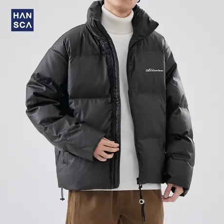 hansca潮牌纯色拉链立领羽绒服男士冬季鸭绒美式字母刺绣保暖外套图片