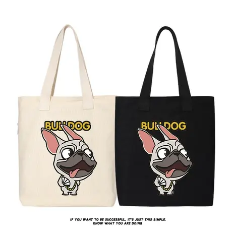 秀洛八哥犬狗狗搞笑图案托特包女大容量休闲帆布包手提袋斜挎包袋商品大图