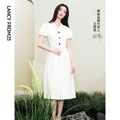 【王楚然同款】朗姿三醋酸法式设计感收腰显瘦连衣裙2024夏新款女图片