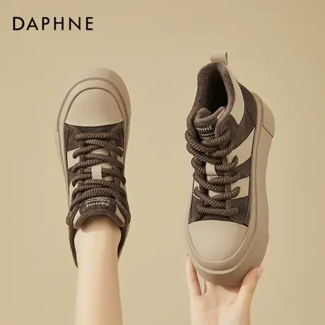 达芙妮高帮鞋女新款潮酷撞色板鞋冬季加绒厚底休闲运动鞋保暖女鞋商品大图