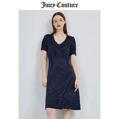 Juicy couture橘滋连衣裙女夏季新款V领波点裙子桑蚕丝气质长裙图片