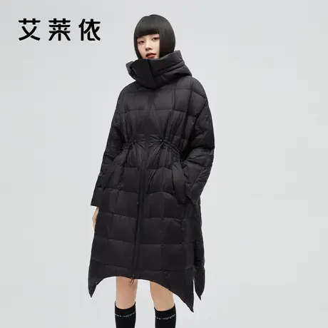 艾莱依廓形羽绒服冬装新款2021中长款高端连帽防寒时尚设计感女装商品大图