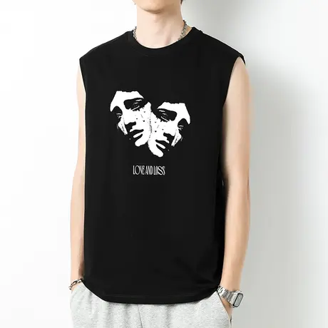 重磅纯棉背心男夏季宽松潮流篮球运动美式坎肩液氨长绒棉无袖t恤商品大图