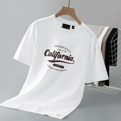 250g重磅纯棉短袖t恤男装圆领宽松白色上衣服印花全棉半袖打底衫商品大图