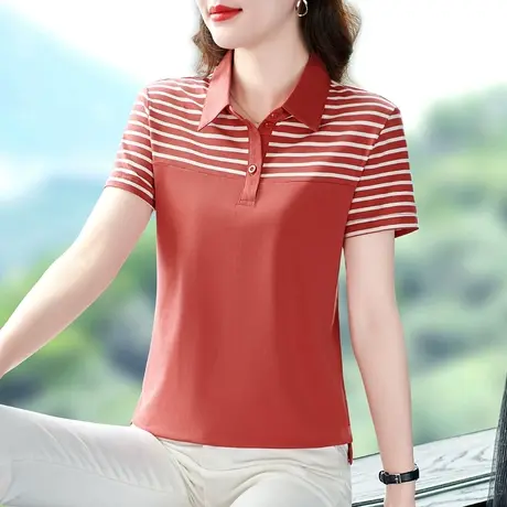 纯棉修身显瘦POLO衫短袖t恤女夏2023年新款时尚年轻妈妈上衣体恤商品大图